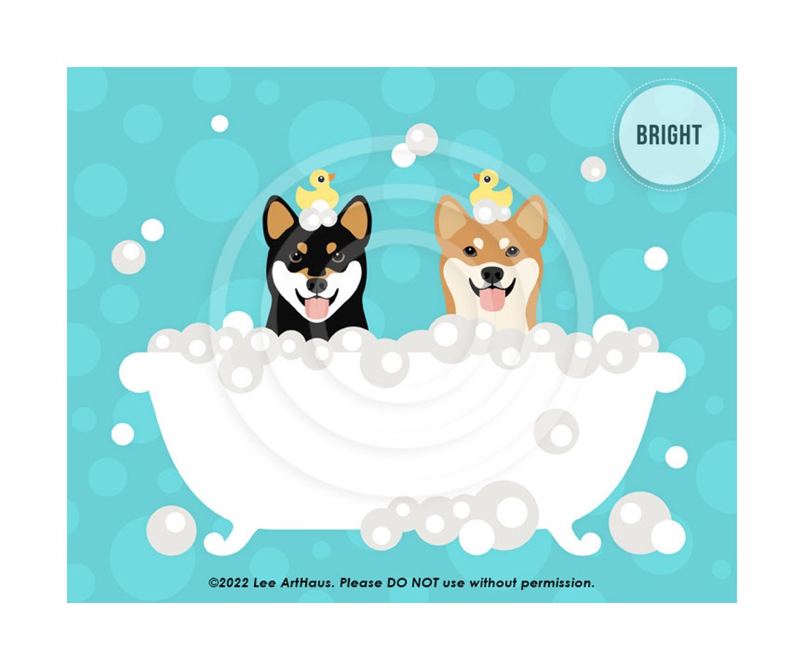 212dp Dog Prints Two Happy Shiba Inu Dogs In Bubble Bath Bathtub Wall Art Shiba Mom Gifts Cute Dog Artwork Shiba Inus Dog Decor - Image 6
