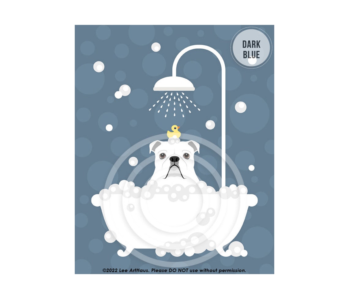 100dp White English Bulldog In Bathtub Wall Art English Bulldog Gifts Pet Portrait Dog Taking Bath Dog Spa Sign Funny Dog Gifts