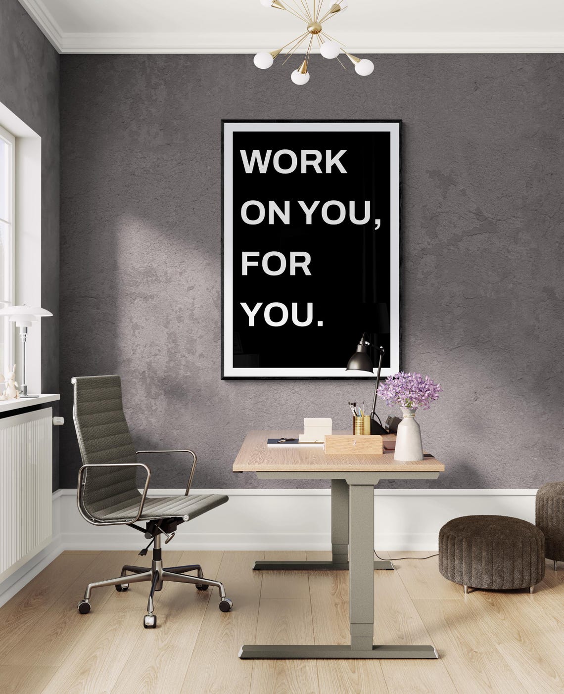 Work On You For You Black Minimalist Mindset Office Quote Poster