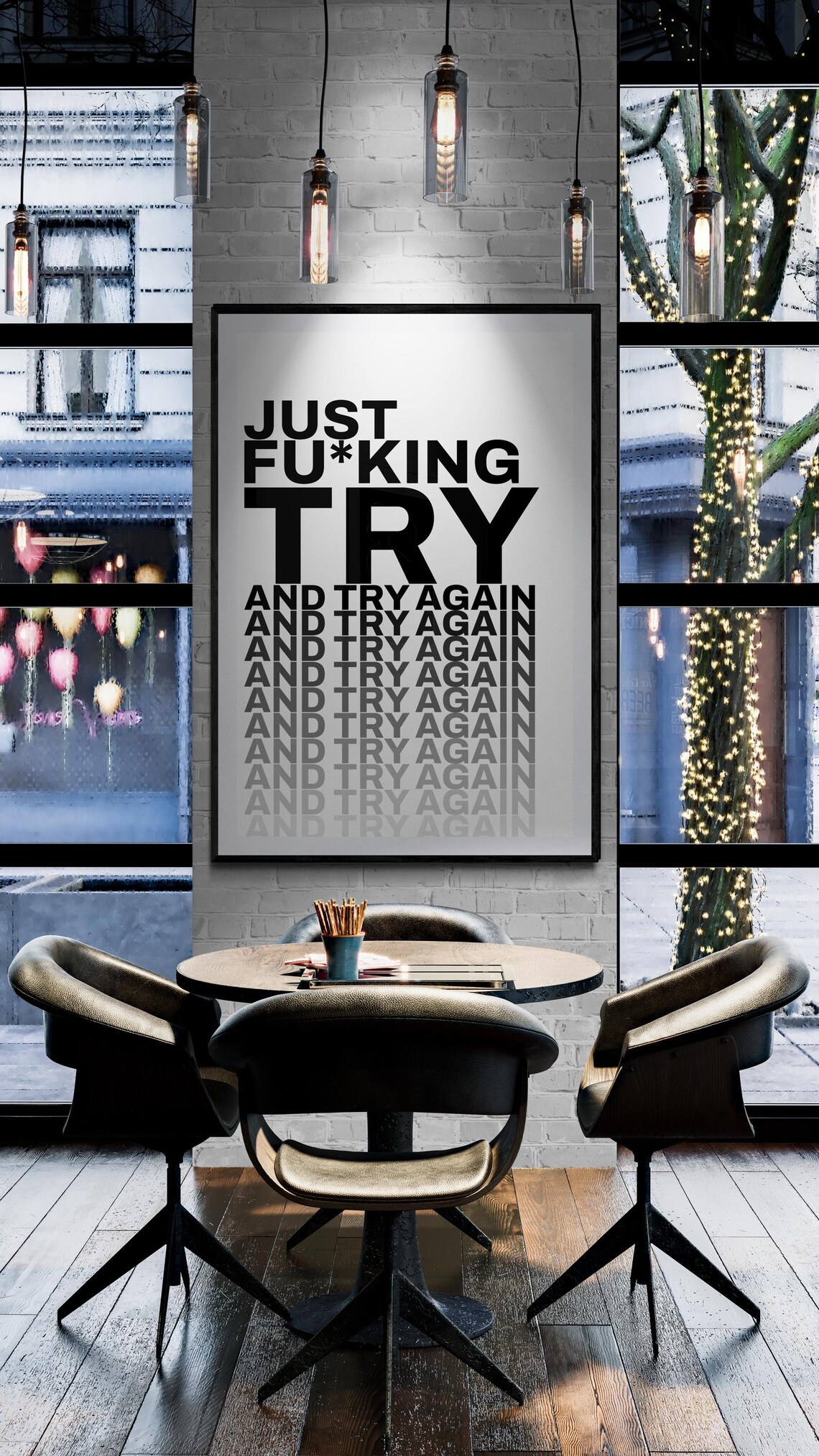 Just Try And Try Again Fading Gradient Motivational Quote Poster - Image 2
