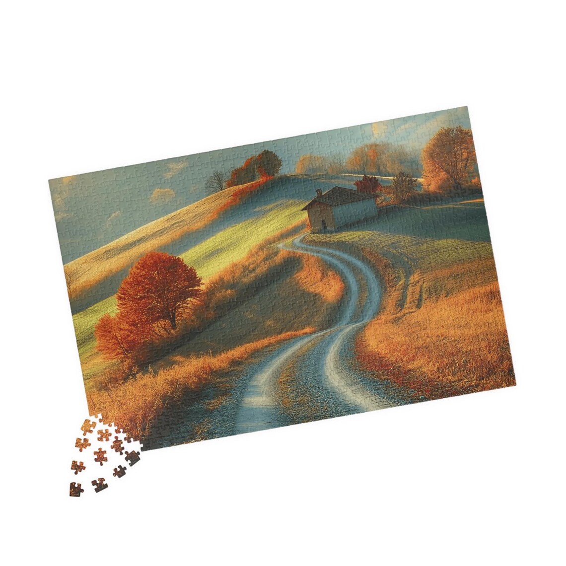Golden Autumn Country Road Winding To A Small Cottage Art Print - Image 4
