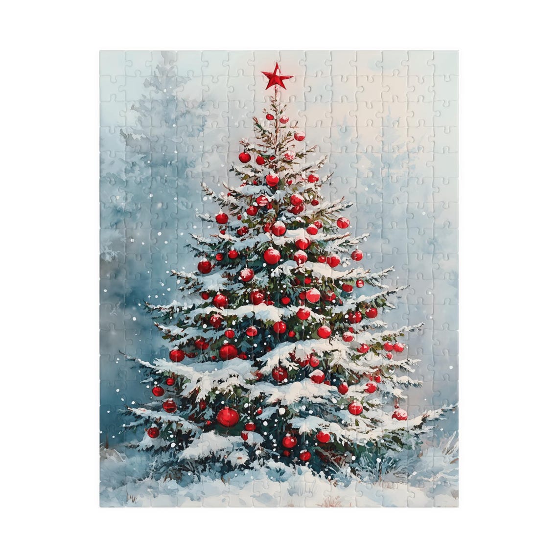 Snowy Christmas Tree With Red Ornaments and Star Topper Wall Poster - Image 5