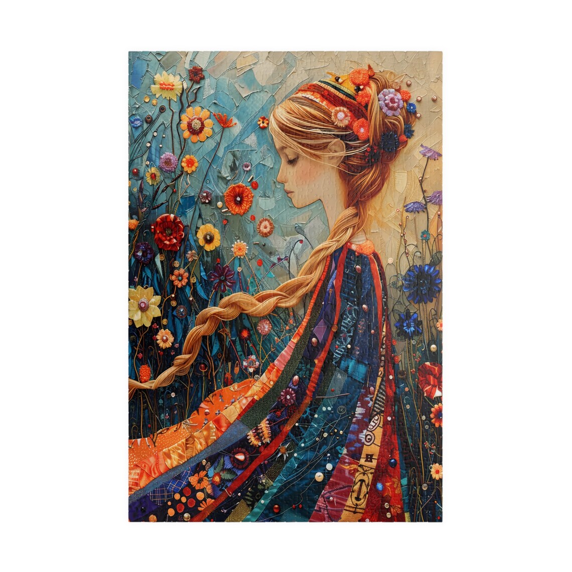 Mosaic Style Woman Portrait in a Blooming Flower Garden Poster - Image 4