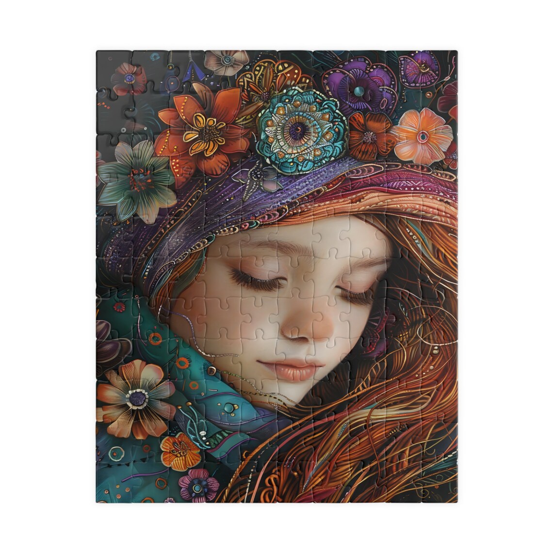 Girl with Flower Crown Whimsical Floral Portrait Dreamy Lady Poster - Image 2