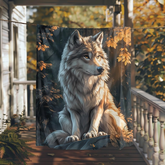 Majestic Wolf Sitting Among Golden Autumn Leaves Portrait Poster