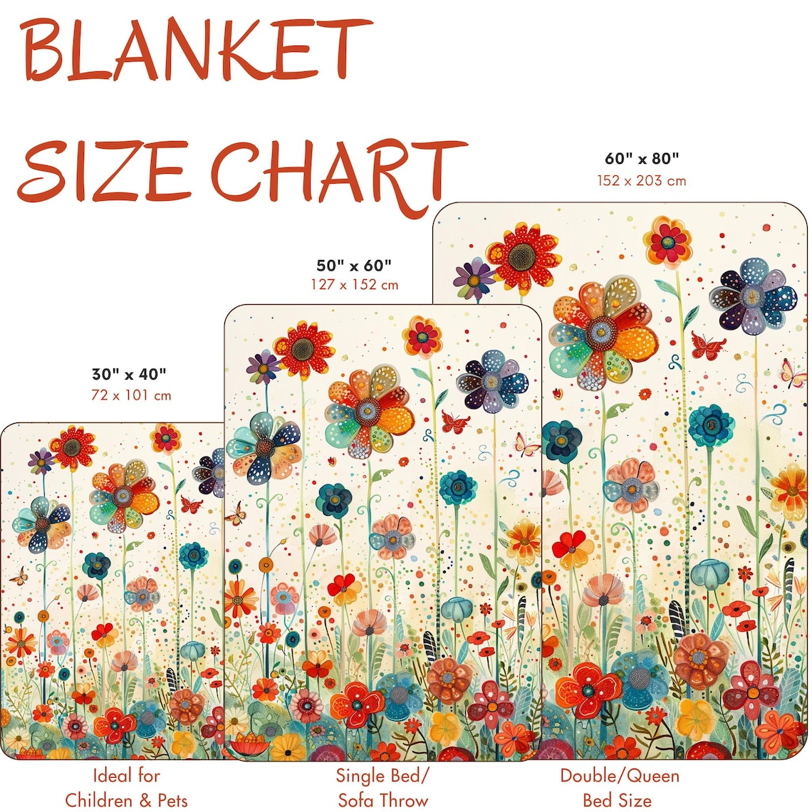 Joyful Colorful Folk Style Field of Wildflowers and Butterflies Poster - Image 5