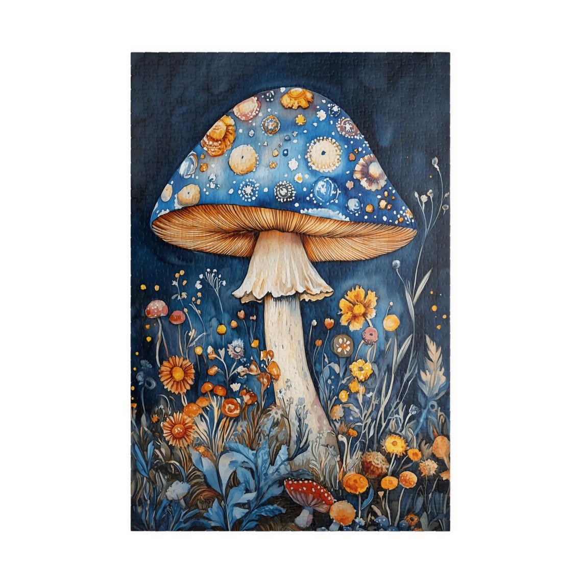 Celestial Blue Mushroom Night Garden Fantasy Jigsaw Puzzle Print - Image 3