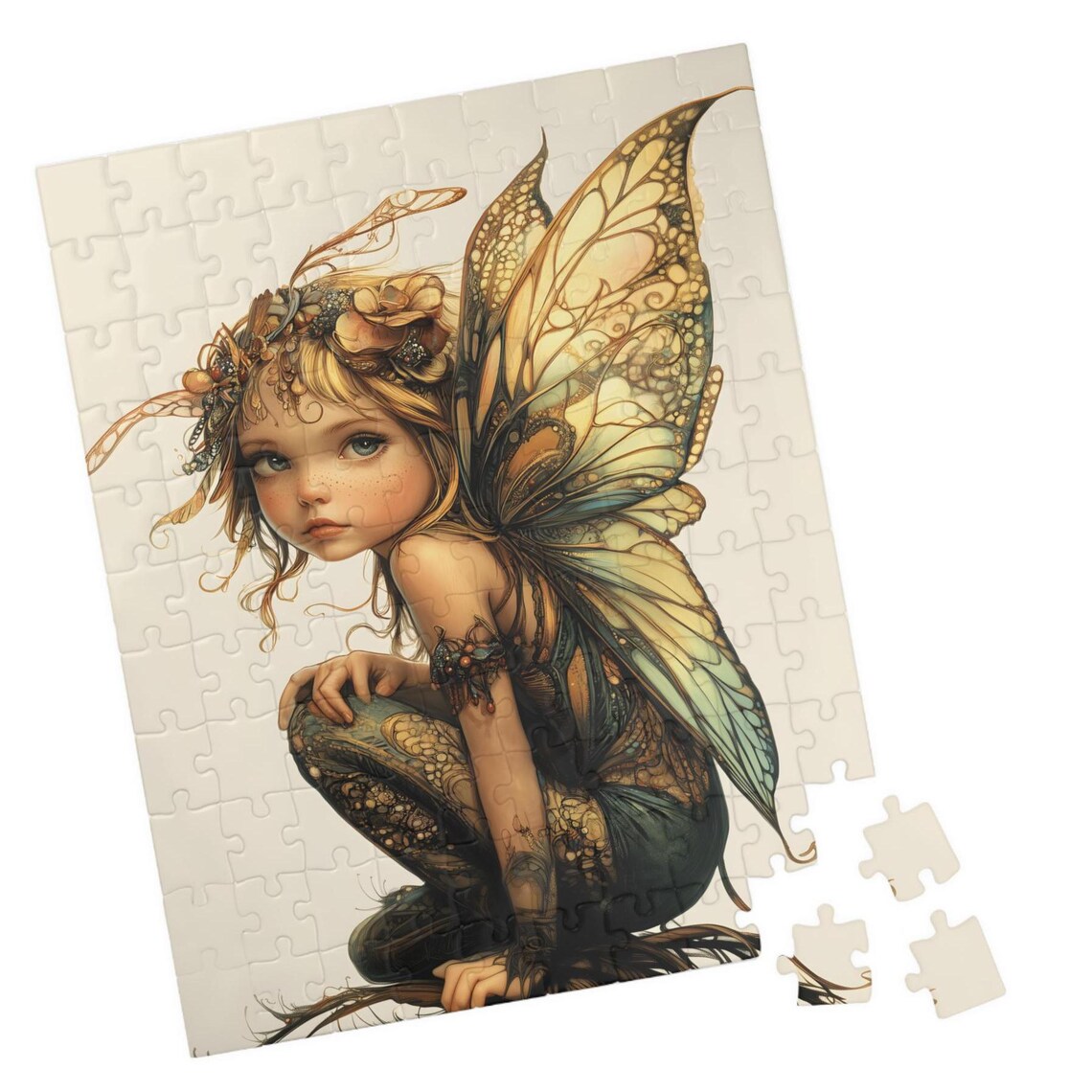Adelina Golden Pixie Fairy With Translucent Wings And Flower Crown Poster
