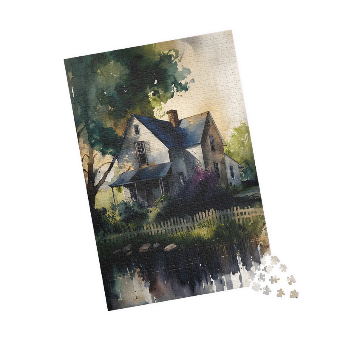 Watercolor Farmhouse Pond Picket Fence Country Home Art Poster - Image 4