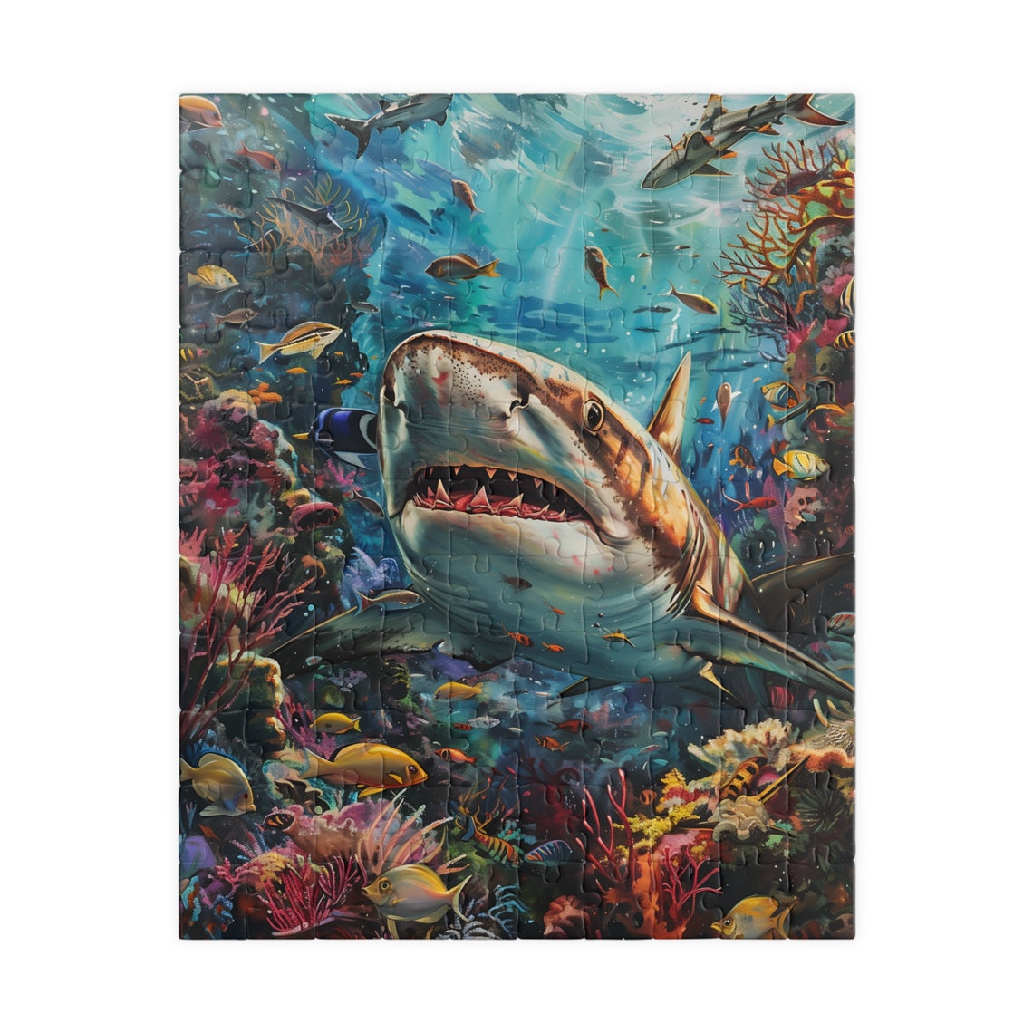 Great White Shark Coral Reef Underwater Scene Jigsaw Puzzle Print - Image 2