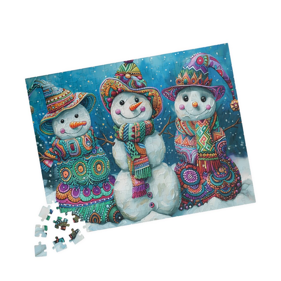 Whimsical Snowman Friends Jigsaw Puzzle Art Print - Image 4