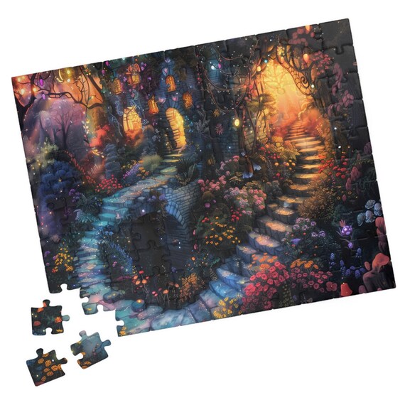 Secret Fairy House Glowing Garden Night Stairs Lantern Light Poster