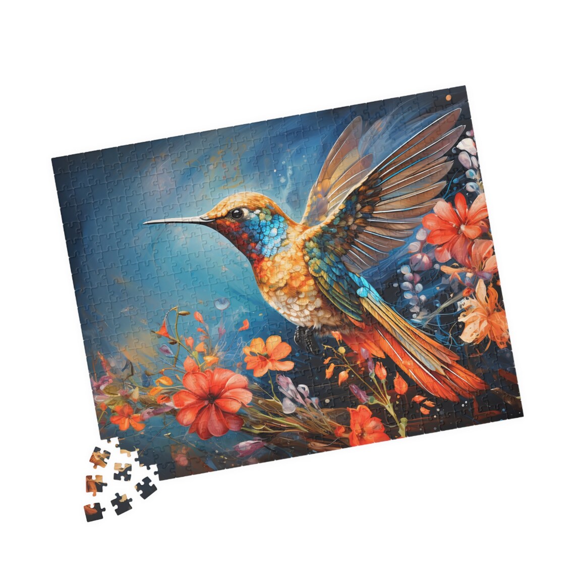 Colorful Hummingbird in Flight Among Vivid Red Flowers Poster - Image 5
