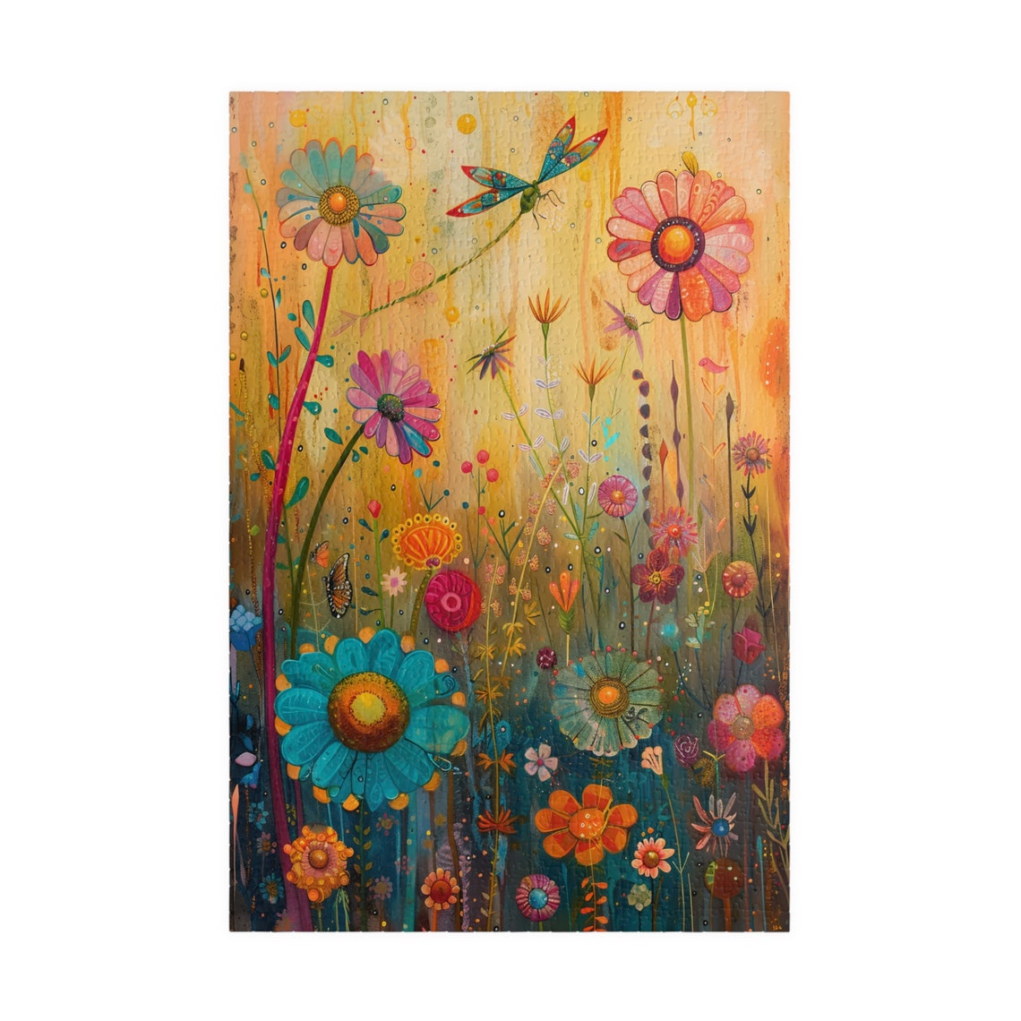 Wildflower Field with Dragonfly and Butterfly Sunny Meadow Poster - Image 3