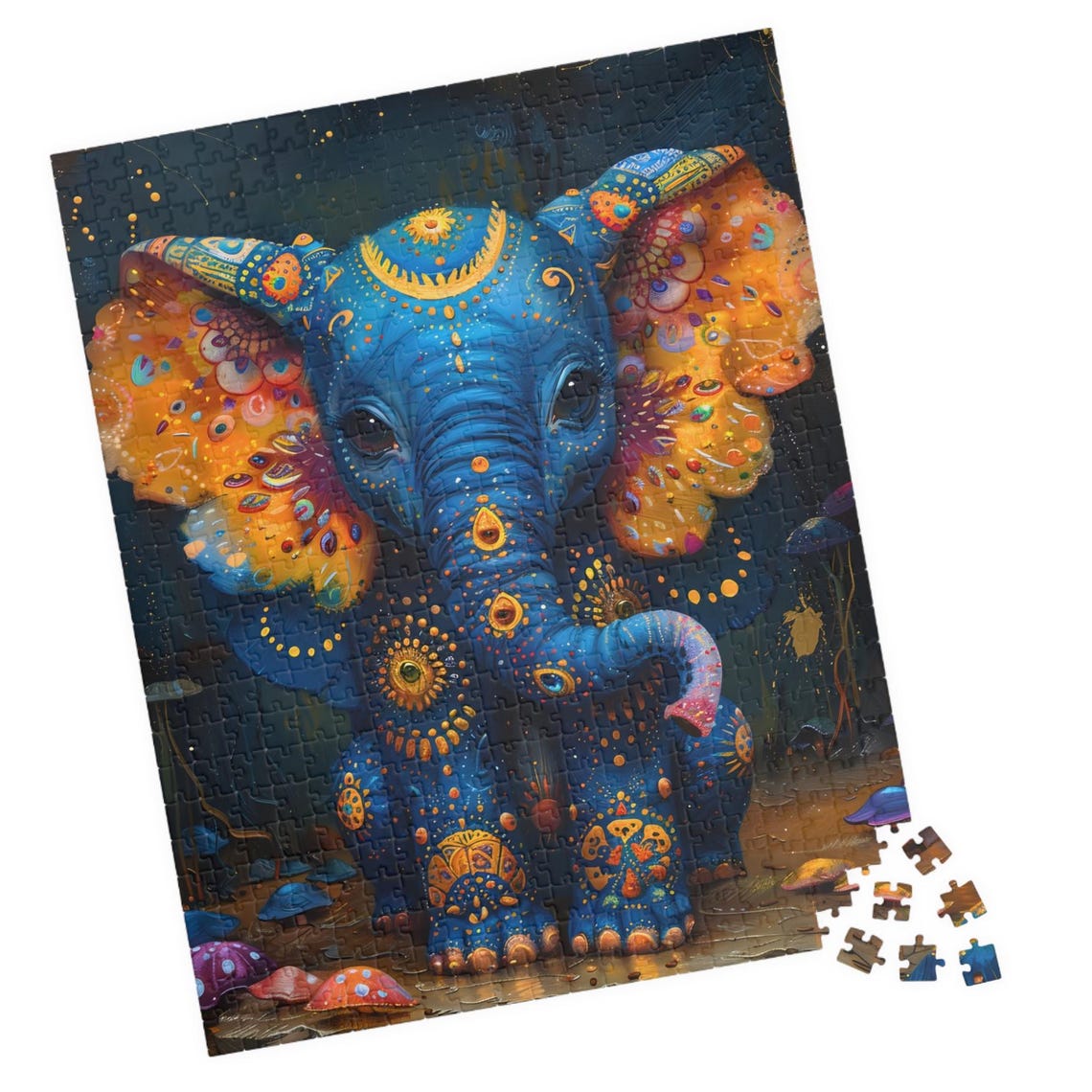 Blue Baby Elephant Psychedelic Folk Art Decorated Ears Poster