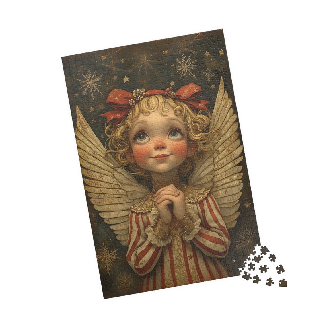 Sweet Little Christmas Angel Child Red Bow Starry Night Poster - Image 4