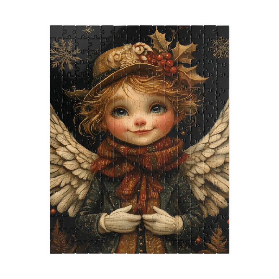 Sweet Angel Child Holly Berry Hat Red Scarf Snowflake Poster - Image 5