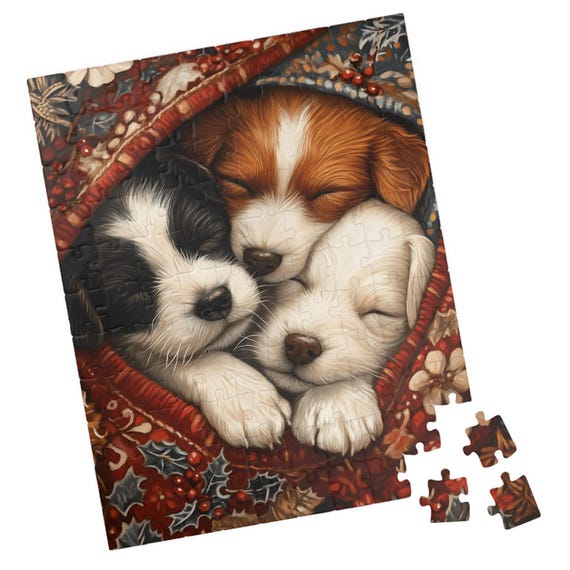 Three Puppies In A Blanket Jigsaw Puzzle Gift For Holidays Birthdays Get Well And Nursing Homes Fun Tech Free Activity
