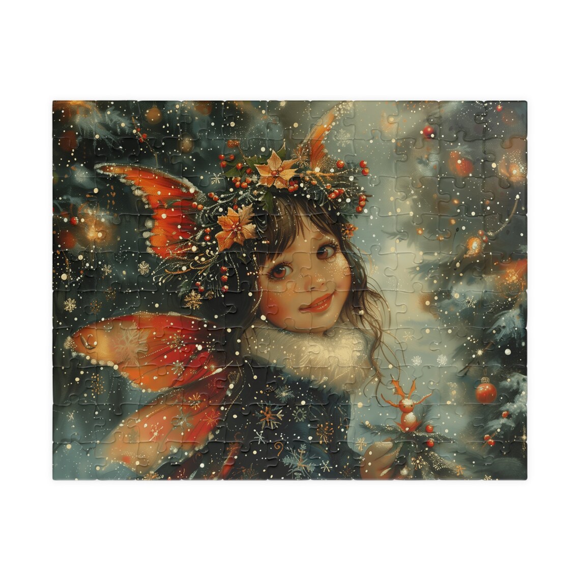Little Christmas Fairy Girl with Red Wings in Snowy Night Poster - Image 5