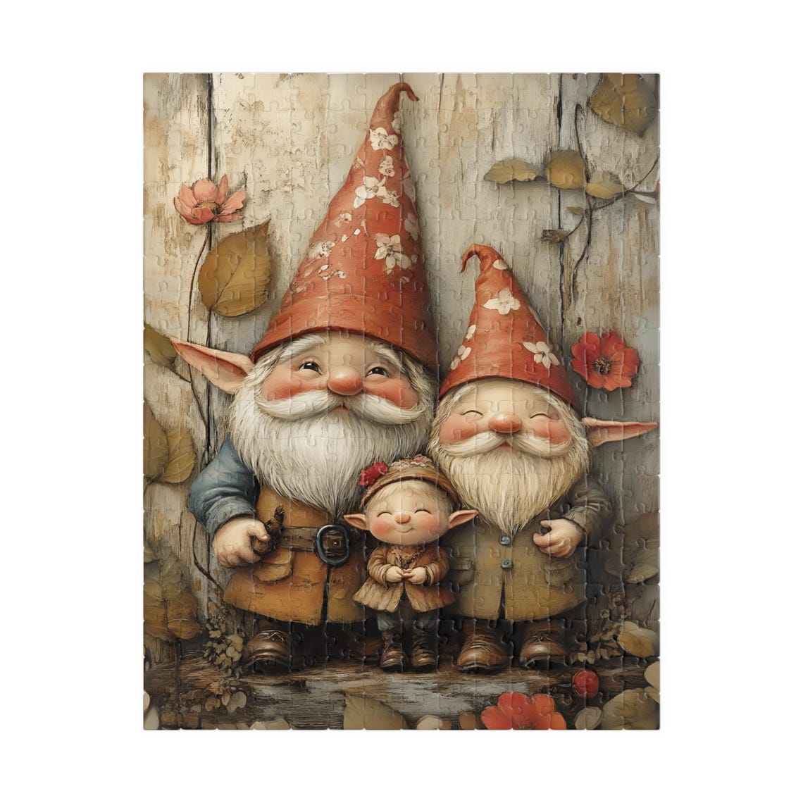 Three Generation Gnomes Rustic Wood Floral Hats Family Poster - Image 5