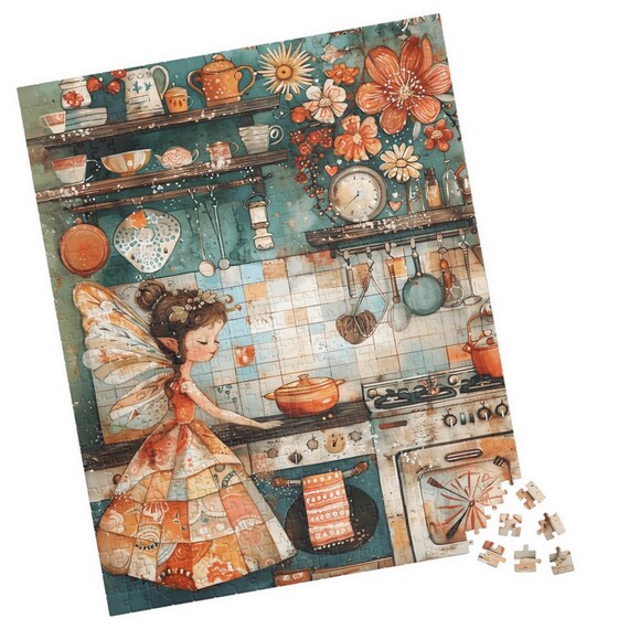 Fairy Girl Baking in a Cozy Country Kitchen with Copper Pots Art Print
