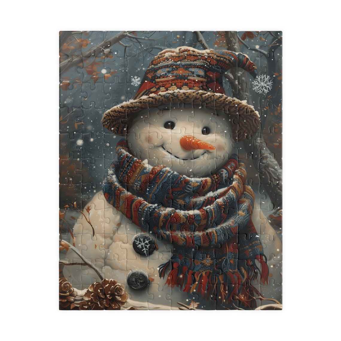 Smiling Snowman Patterned Hat Winter Wonderland Holiday Poster - Image 5