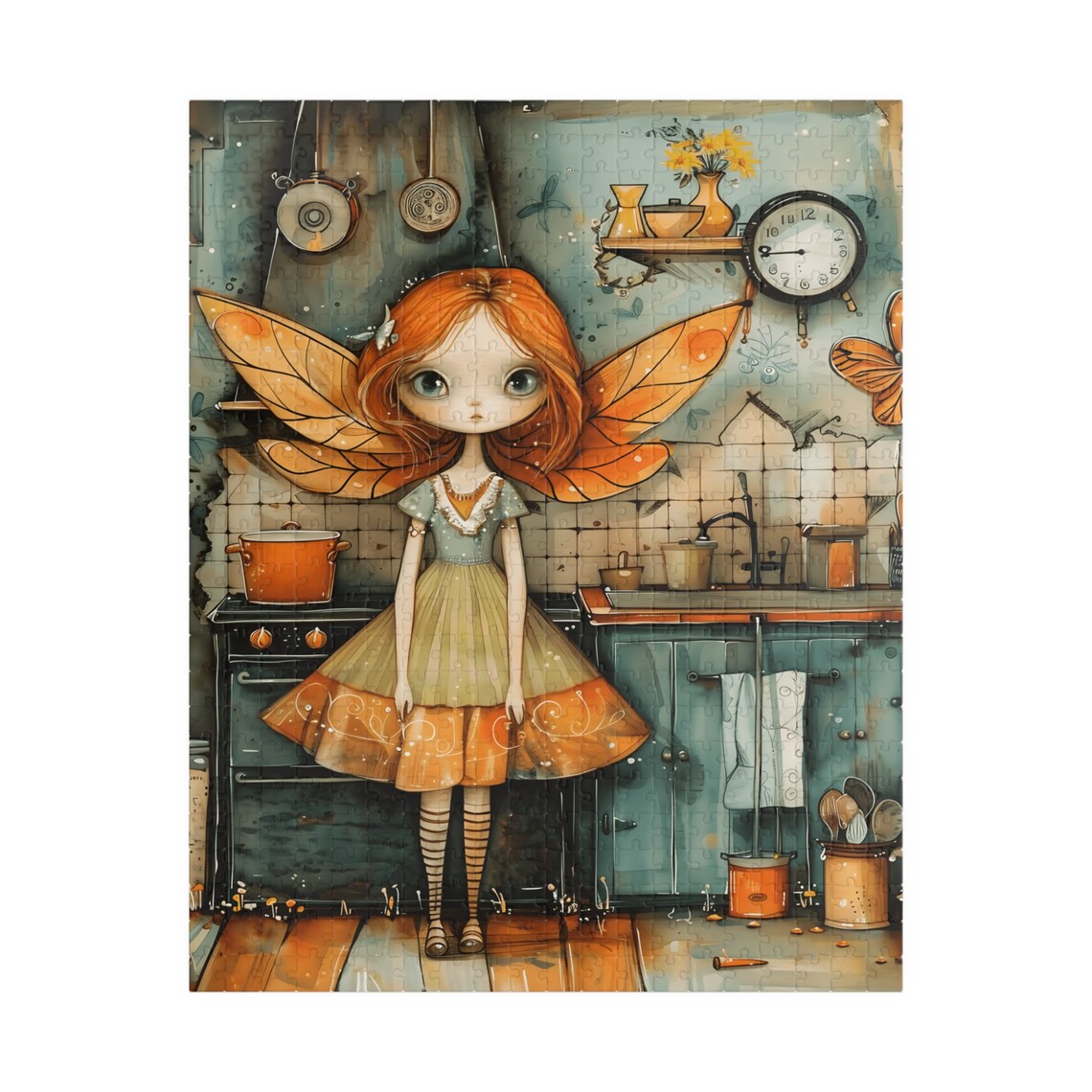 Red Haired Fairy Girl Standing in a Vintage Kitchen at Dusk Print - Image 5