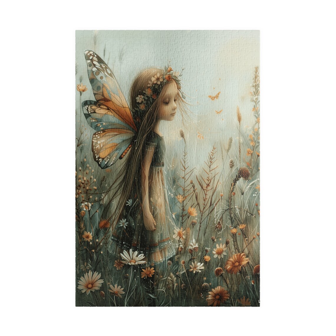 Delicate Fairy Girl With Butterfly Wings Wildflower Art Poster - Image 3