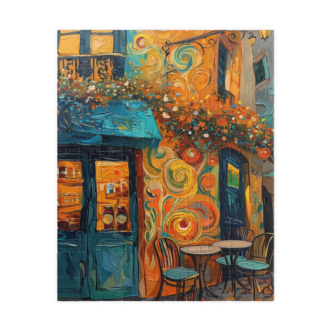 Colorful Parisian Cafe Swirling Impasto Storefront Art Poster - Image 5