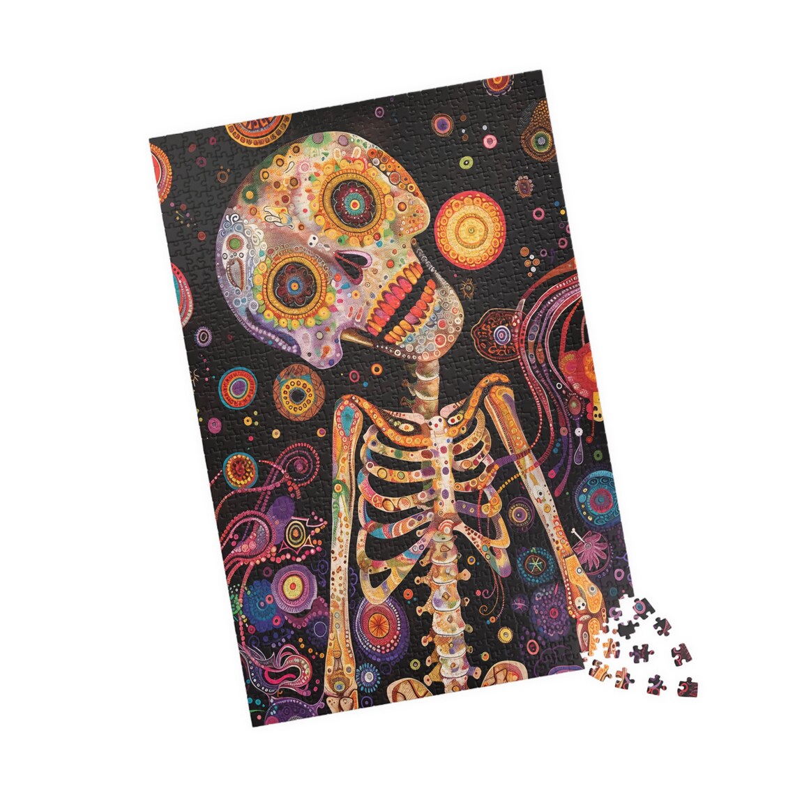 Day of the Dead Sugar Skull Skeleton Rainbow Floral Art Poster - Image 5