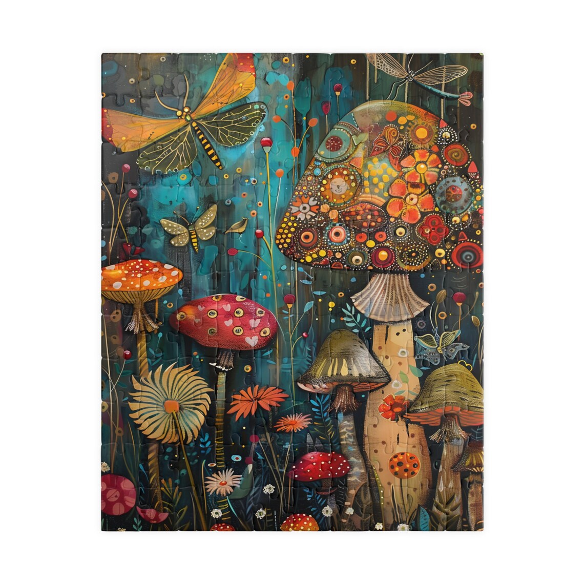 Enchanted Fantasy Mushroom Garden With Dragonflies Art Poster - Image 2