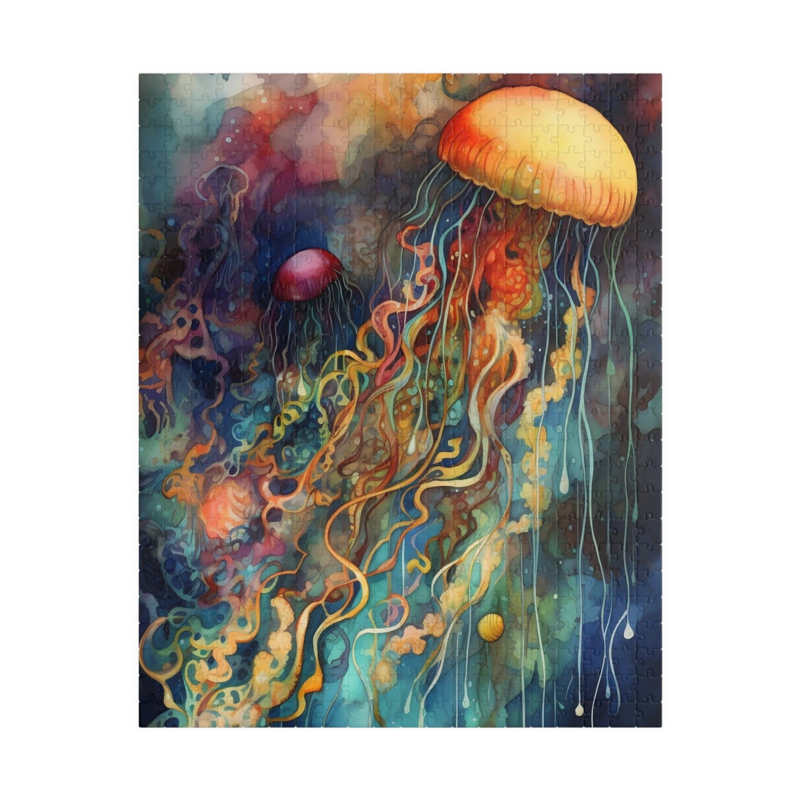 Golden Jellyfish Drifting Through Deep Blue Ocean Art Poster - Image 2