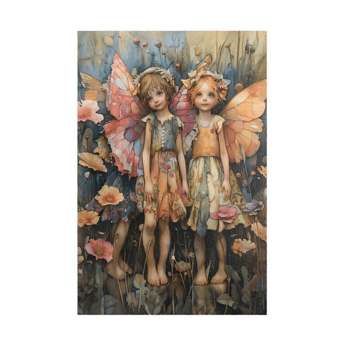 Two Little Fairies Wildflowers Butterfly Wings Watercolor Poster - Image 3