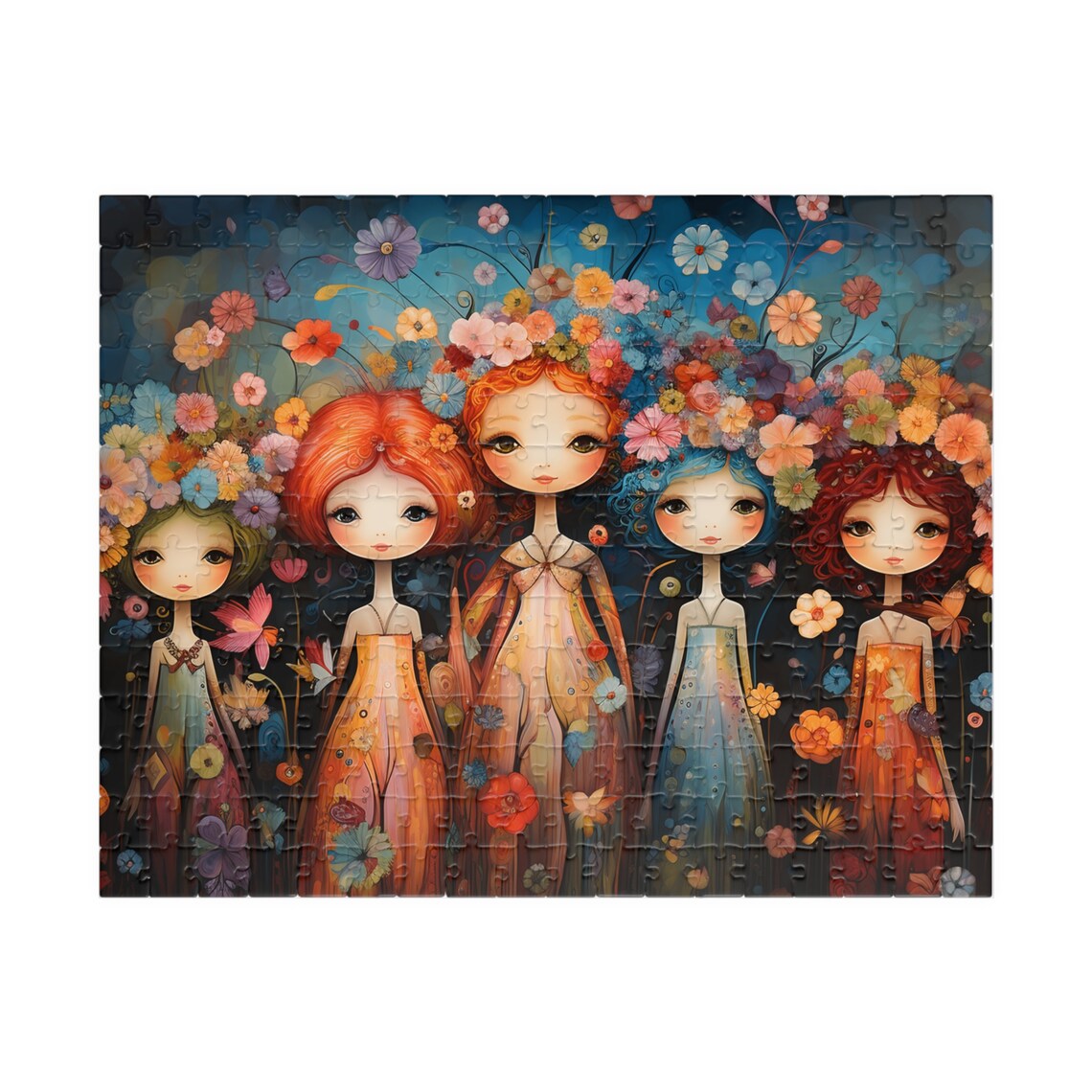 Five Sweet Girls Wearing Bright Flower Crowns in a Garden Poster - Image 2