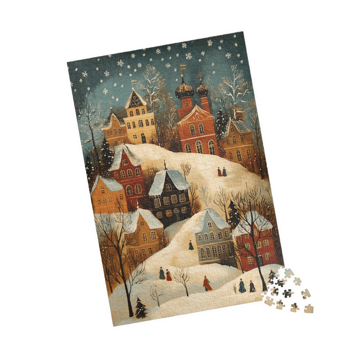 Russian Snowy Winter Town Onion Dome Snowfall Folk Art Poster - Image 4