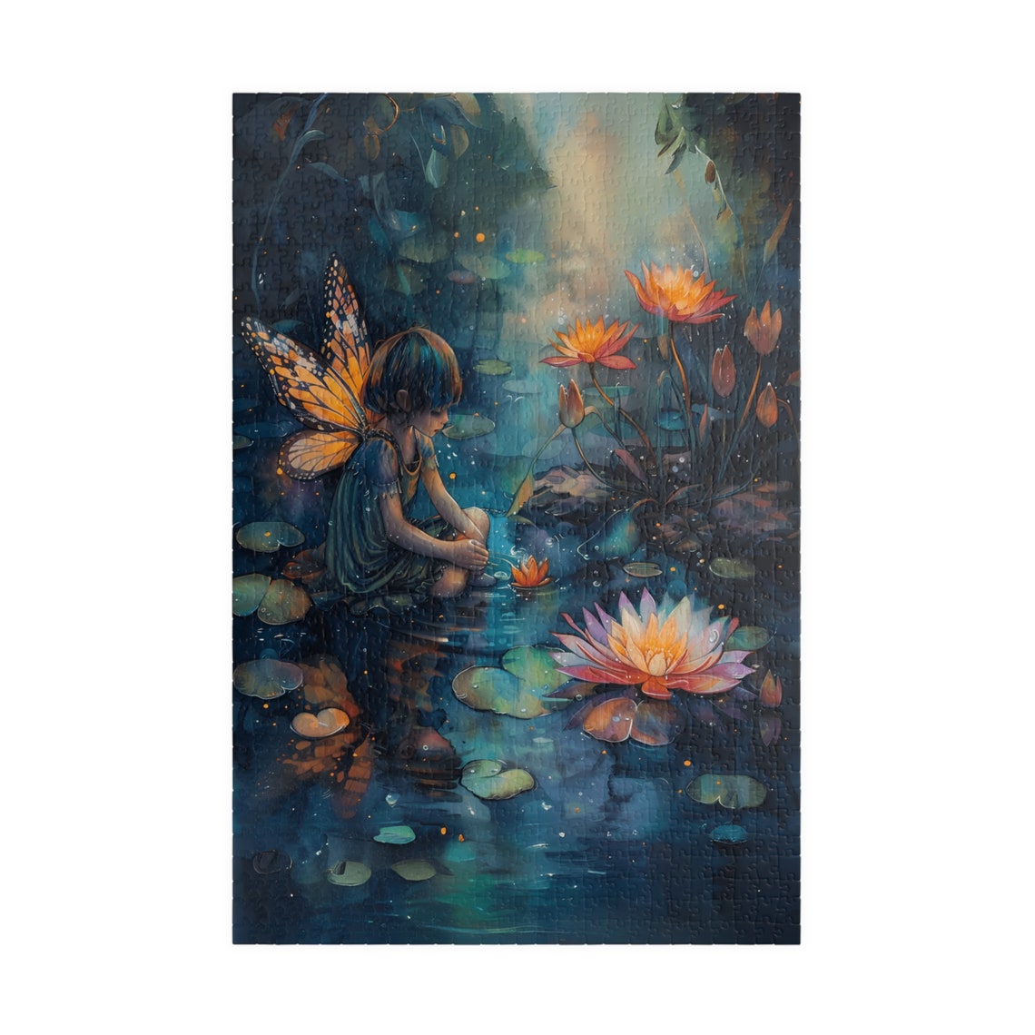 Twilight Water Lily Fairy Pond Glowing Night Botanical Art Poster - Image 3