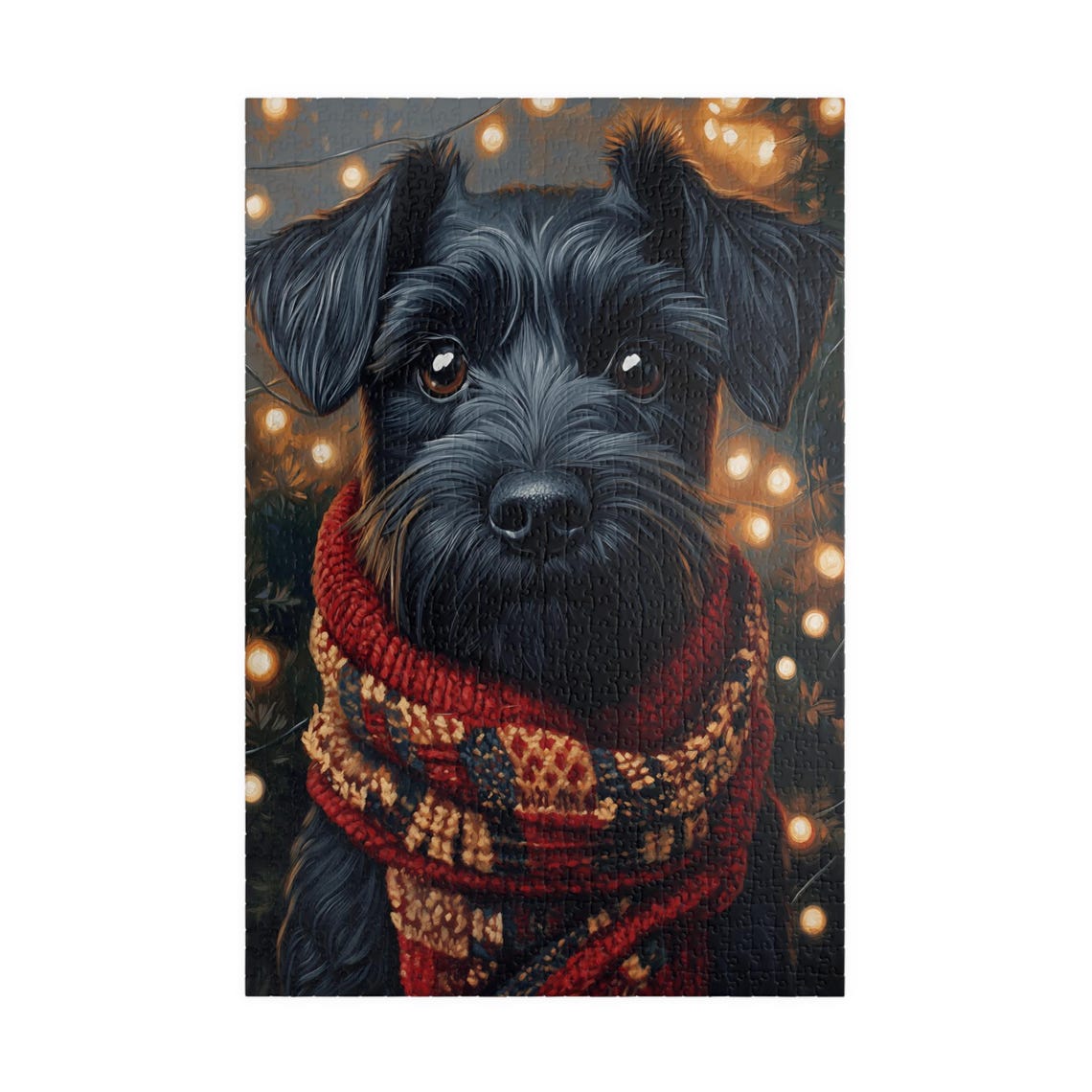 Black Schnauzer Dog With Knit Scarf Holiday Jigsaw Puzzle Print - Image 3