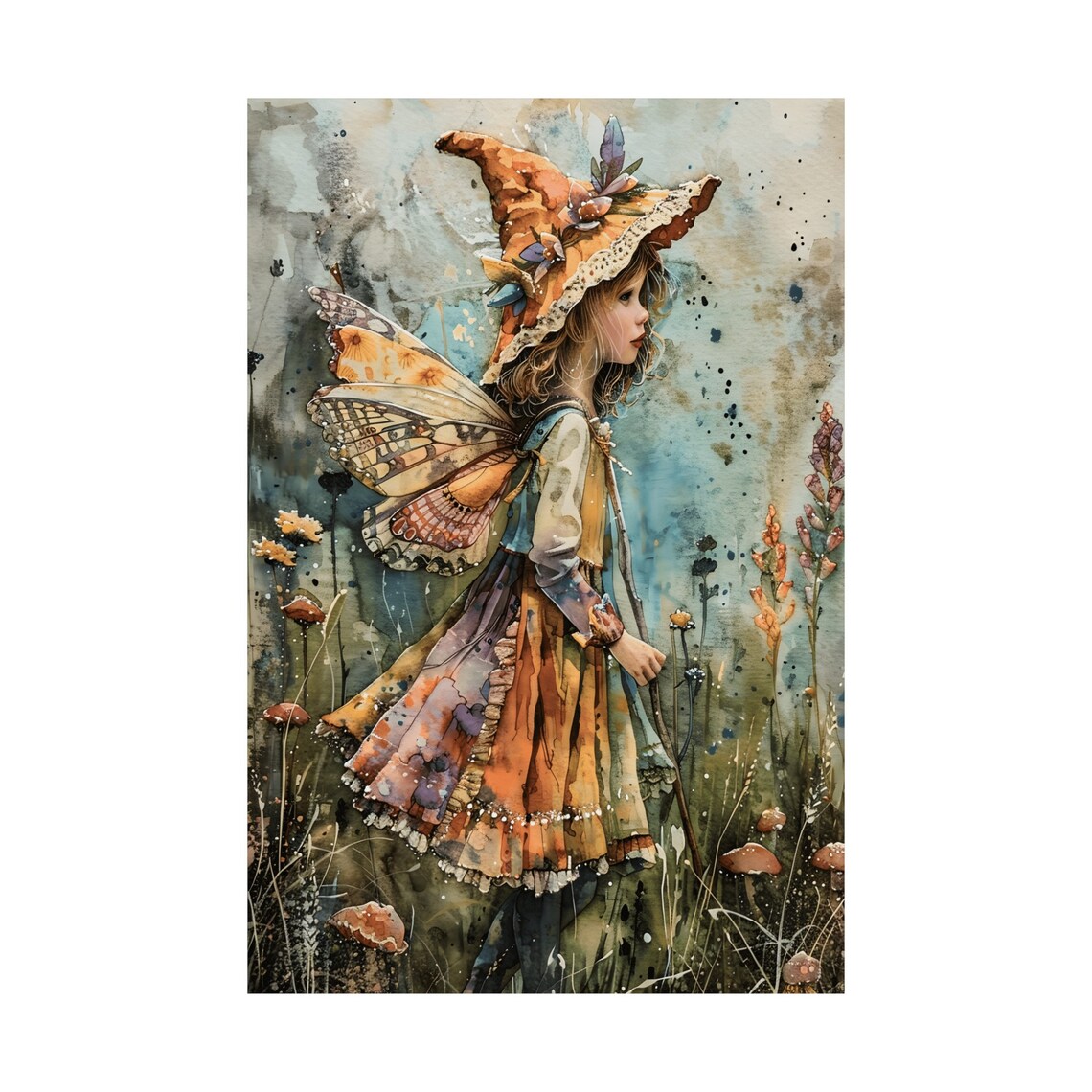 Whimsical Fairy Girl Strolling Through a Wildflower Field Poster - Image 3