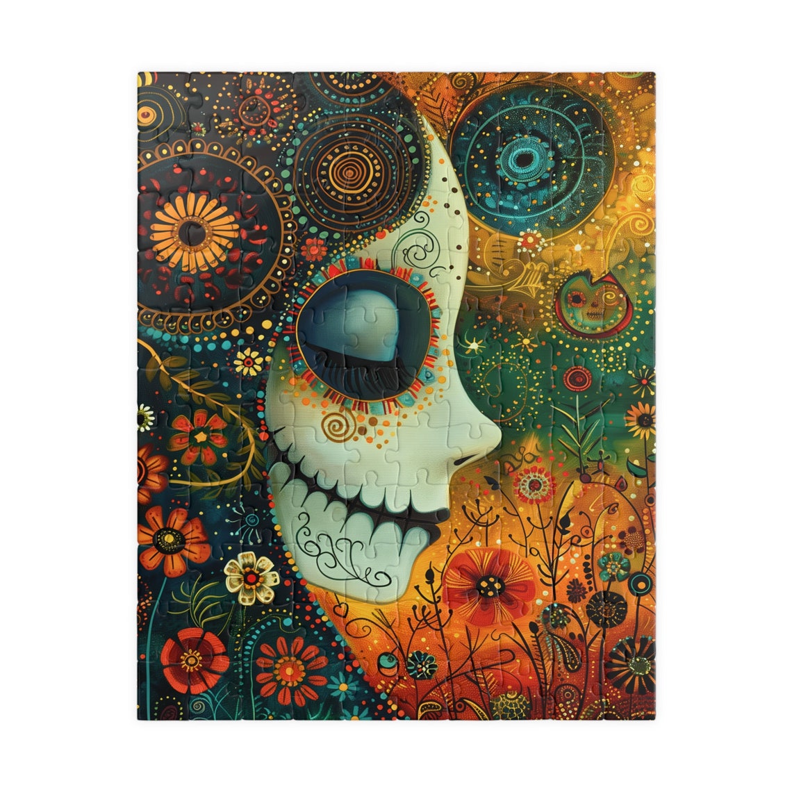 Whimsical Sugar Skull with Blooming Flowers Day of the Dead Art Print - Image 5