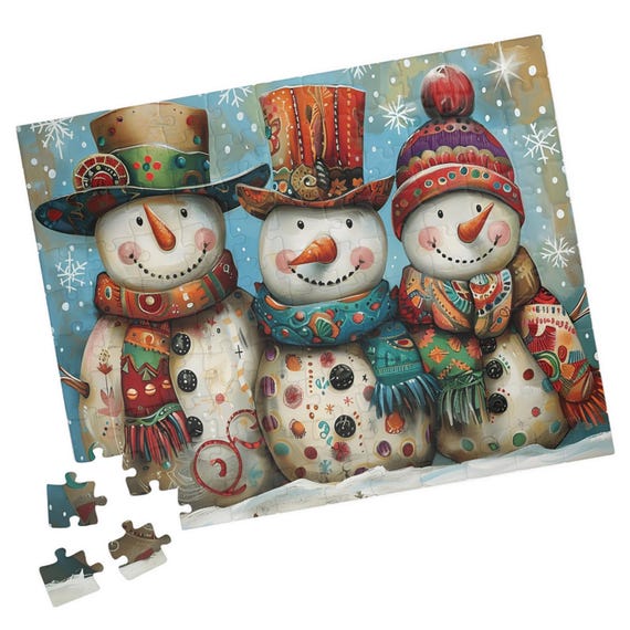 3 Whimsical Snowman Friends Jigsaw Puzzle Great Gift For Holidays Birthdays Get Well And Nursing Homes Tech Free Family Fun Activity