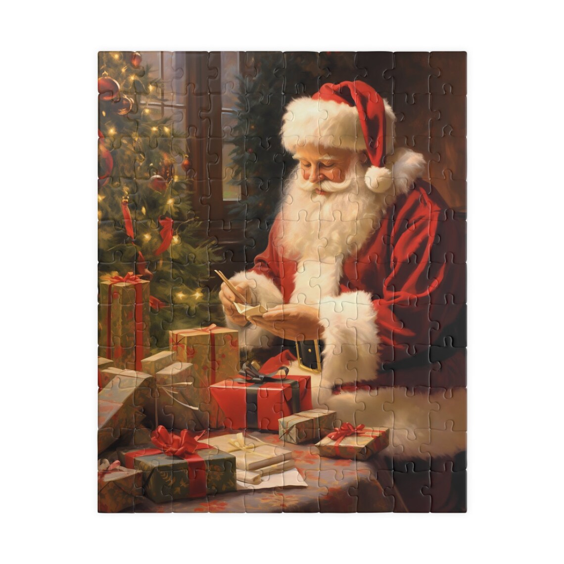 Classic Santa With Tree And Gifts Christmas Art Print - Image 5