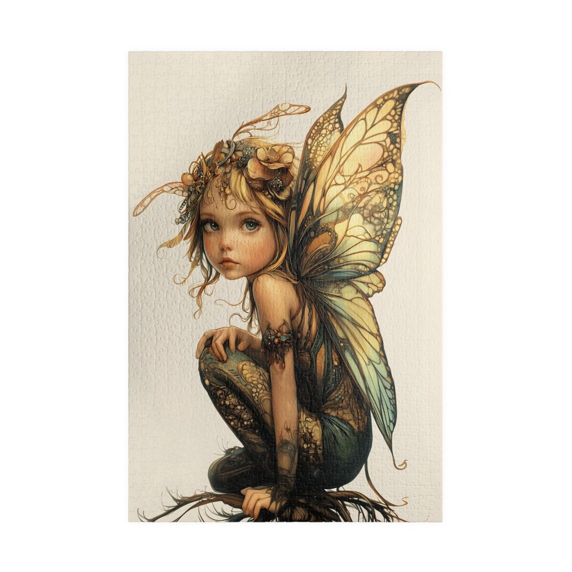 Adelina Golden Pixie Fairy With Translucent Wings And Flower Crown Poster - Image 3