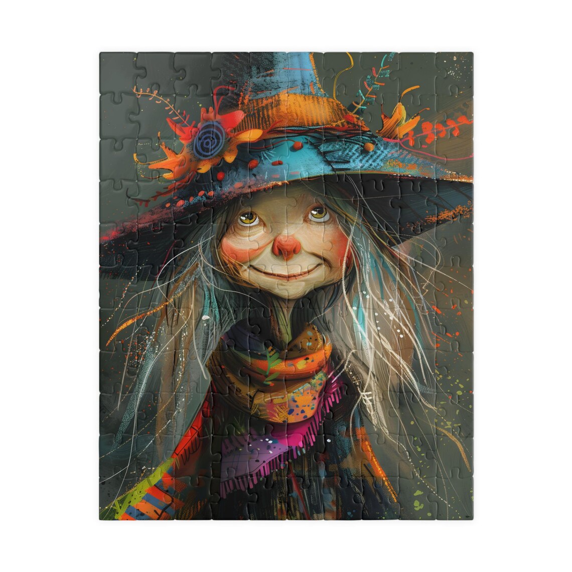 Whimsical Witch Girl With Flower Hat Fantasy Jigsaw Puzzle Print - Image 5
