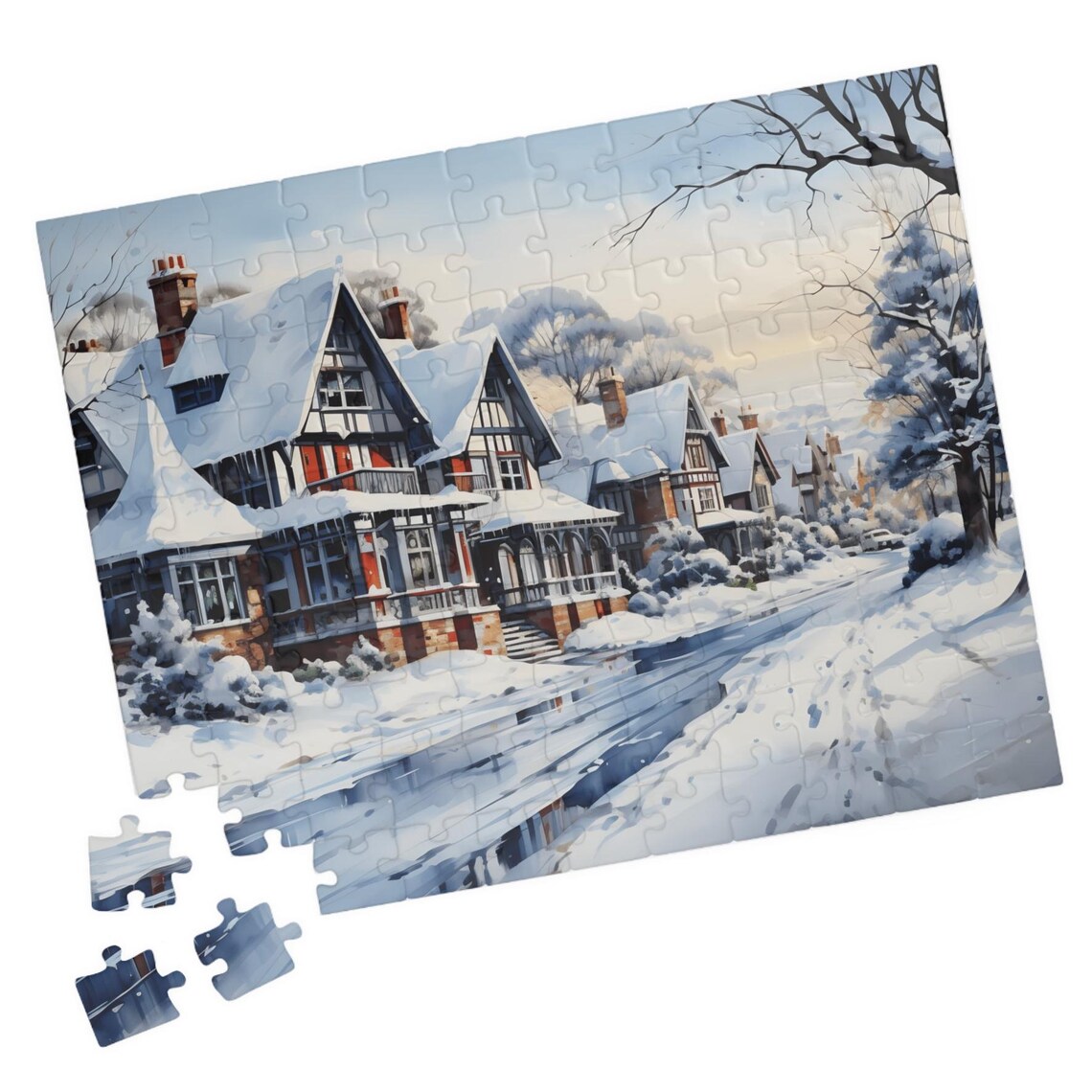 Snowy Victorian Street with Snow Covered Houses Winter Poster - Image 6
