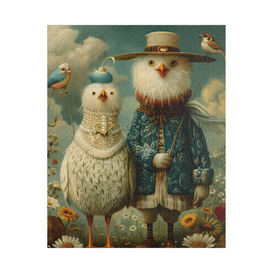 Whimsical White Birds Fancy Clothes Charming Dressed Up Bird Poster - Image 5