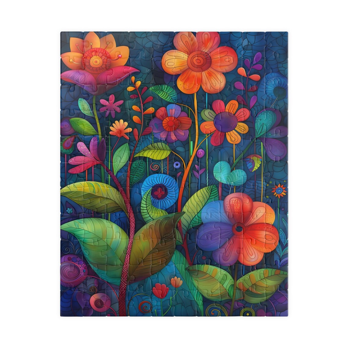 Colorful Folk Art Flower Garden Whimsical Bloom Field Poster Night - Image 2