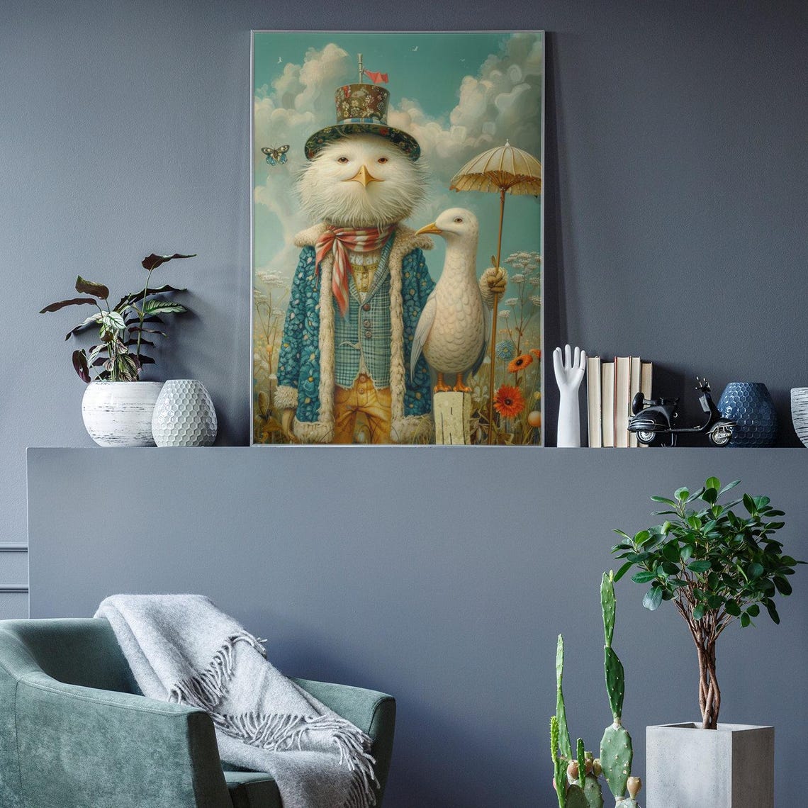 Dressed Chicken With Umbrella And Goose Vintage Style Animal Poster - Image 5