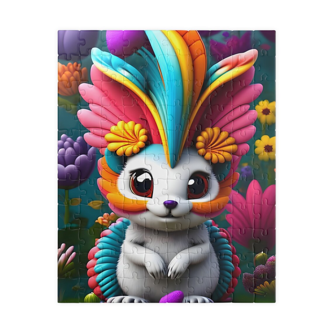 Lumina Cute White Fantasy Bunny Rainbow Feather Headdress Poster - Image 2