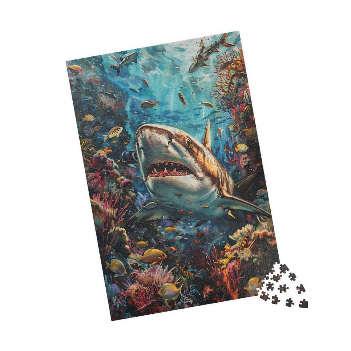 Great White Shark Coral Reef Underwater Scene Jigsaw Puzzle Print - Image 4