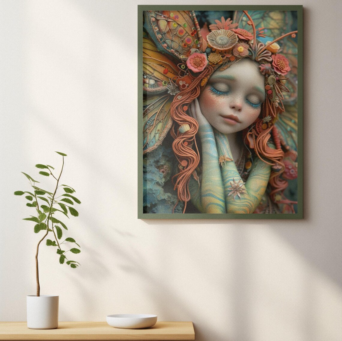 Dreamy Sleeping Fairy With Butterfly Wings Floral Fantasy Wall Art - Image 2